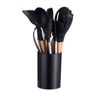 12-Piece Silicone Kitchen Utensil Set with Natural Wooden Handles - Heat Resistant & Non-Stick