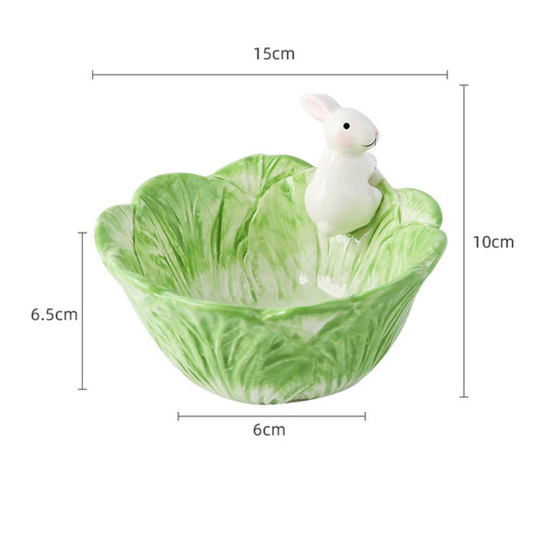 Easter Ceramic Cute Cartoon Hand Painted Animal Children's Tableware Rabbit Cabbage Fruit Salad Dessert Bowl Steak Plate Dinnerware