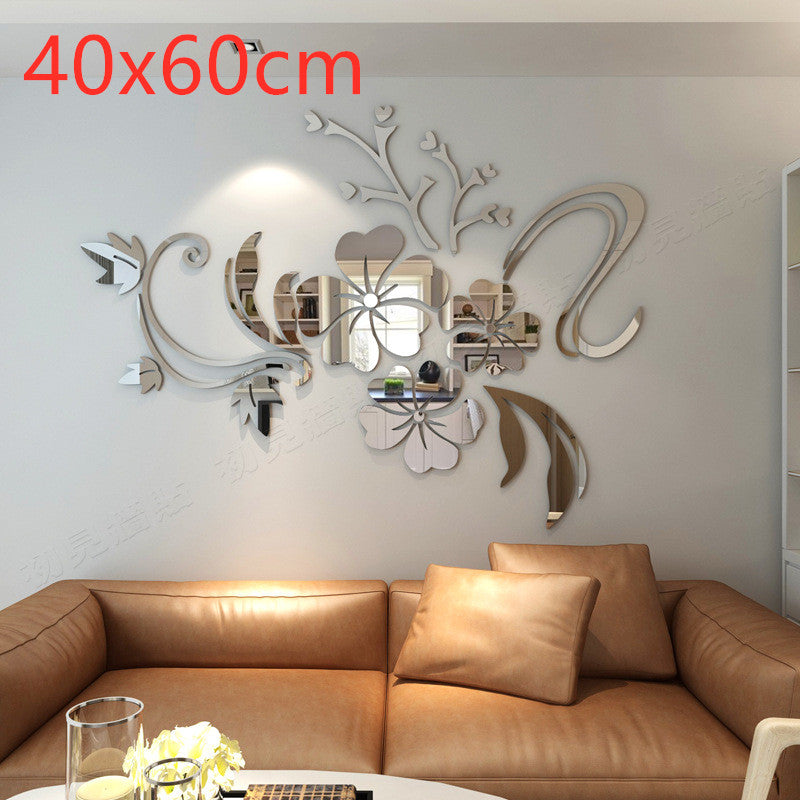 Acrylic Mirror Floral Wall Stickers Self Adhesive Mirror Wall Decor Removable Mirror Decor 3D Flower DIY Wall Sticker for Living Room Bedroom Bathroom