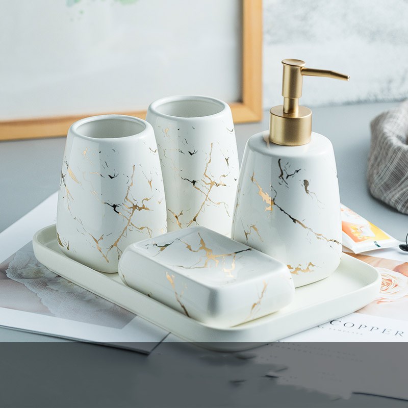 Ceramic Bathroom Accessory Set - Modern Decor