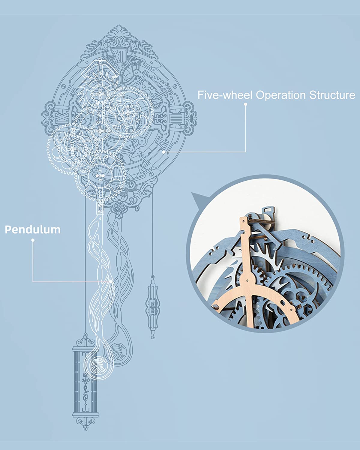 Robotime ROKR 3D Wooden Puzzle Time Art Romantic Notes Wall Clock Model Toys For Children Kids