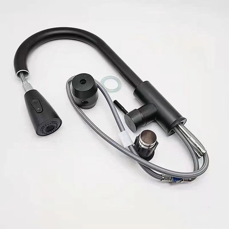 304 Stainless Steel Brushed Black Flat Tee Kitchen Sink Pull-out Hot And Cold Water Faucet