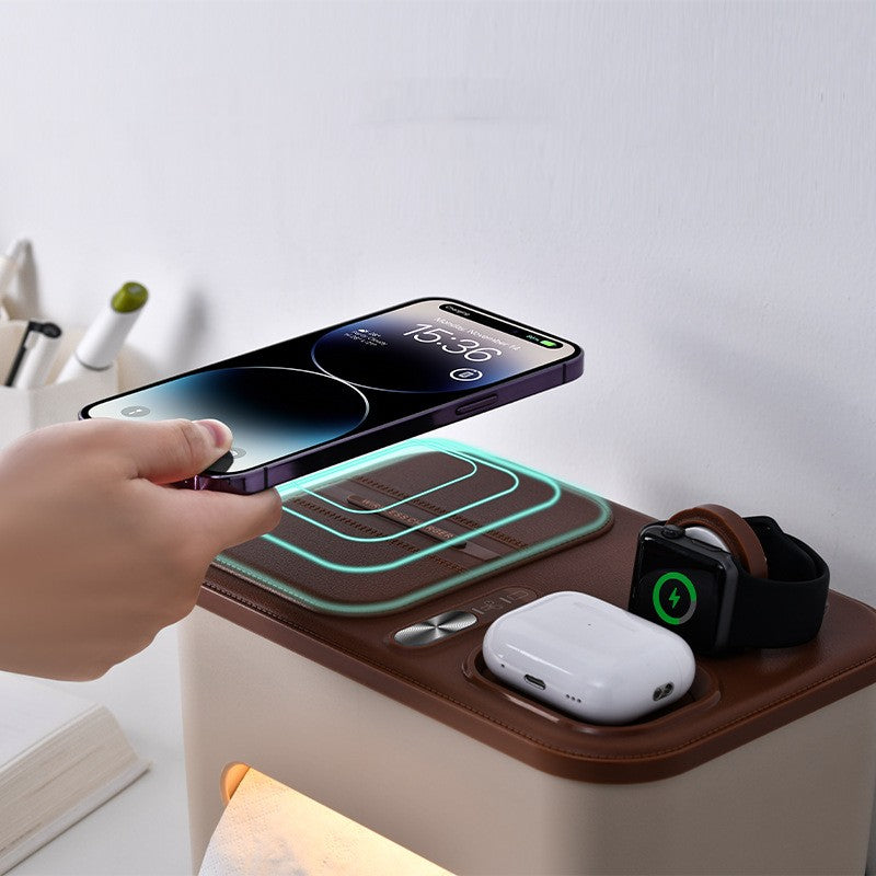Tissue Storage Box Bedside Lamp Three-in-one Wireless Charger Box Small Night Lamp