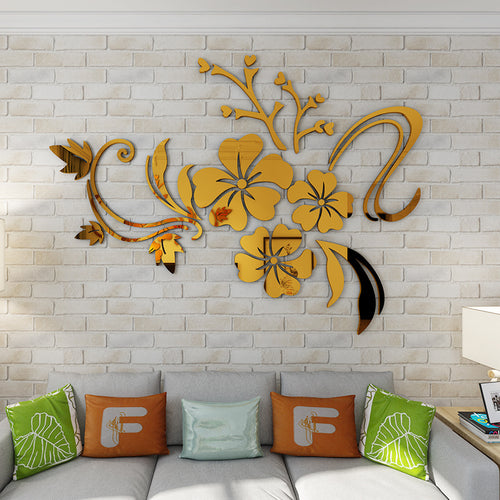Acrylic Mirror Floral Wall Stickers Self Adhesive Mirror Wall Decor Removable Mirror Decor 3D Flower DIY Wall Sticker for Living Room Bedroom Bathroom