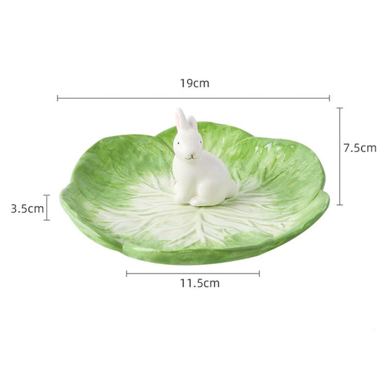 Easter Ceramic Cute Cartoon Hand Painted Animal Children's Tableware Rabbit Cabbage Fruit Salad Dessert Bowl Steak Plate Dinnerware