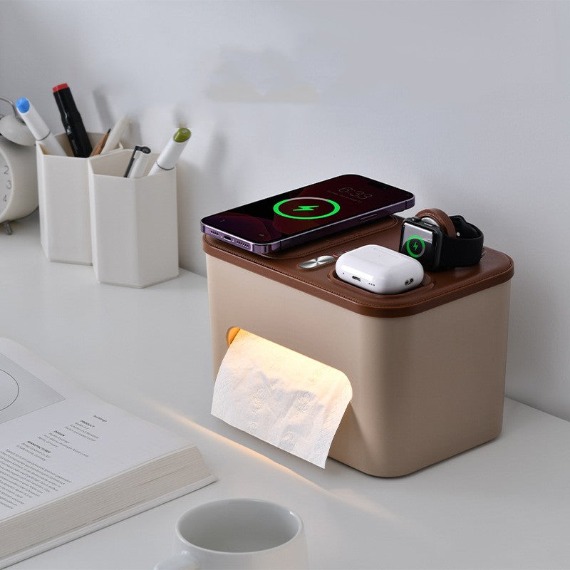 Tissue Storage Box Bedside Lamp Three-in-one Wireless Charger Box Small Night Lamp