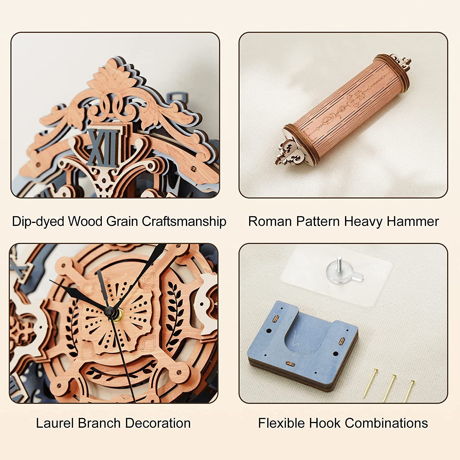 Robotime ROKR 3D Wooden Puzzle Time Art Romantic Notes Wall Clock Model Toys For Children Kids