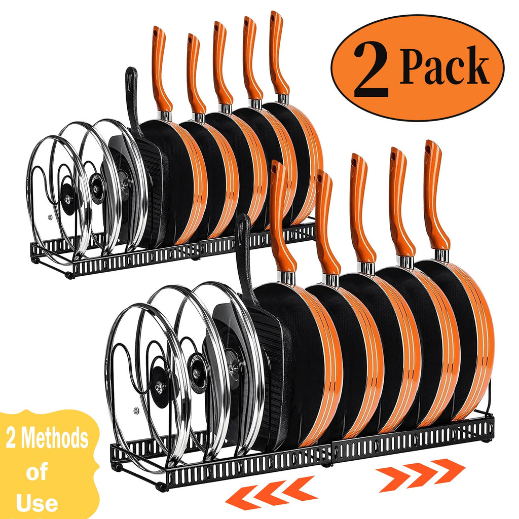 2 Pack Expandable Pot Lid Rack Organizer, Pans Organizer Rack, Pots And Pans Organizer Rack Cookware Set Organizer