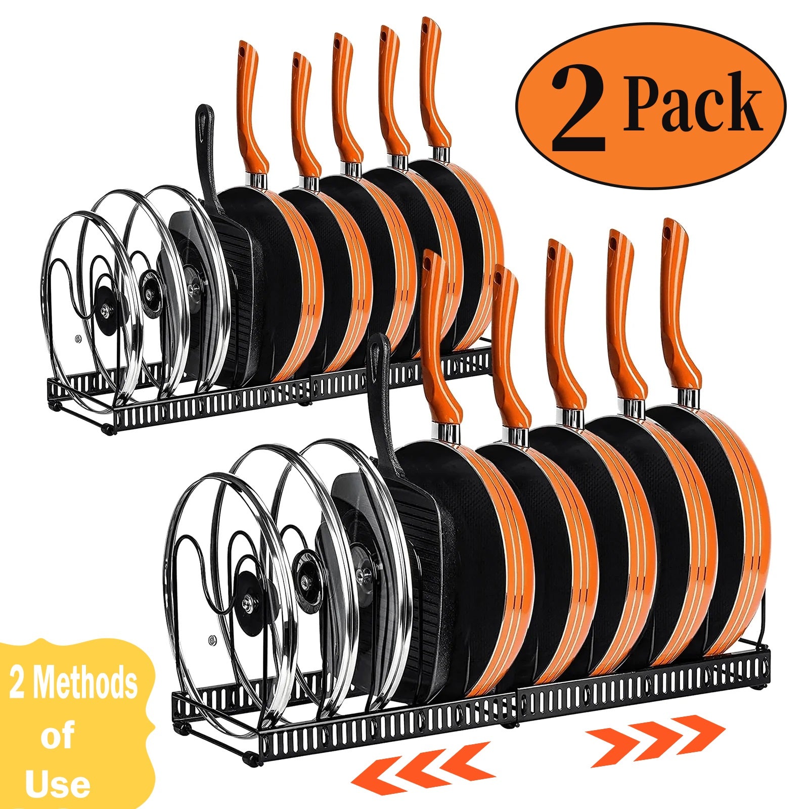 2 Pack Expandable Pot Lid Rack Organizer, Pans Organizer Rack, Pots And Pans Organizer Rack Cookware Set Organizer