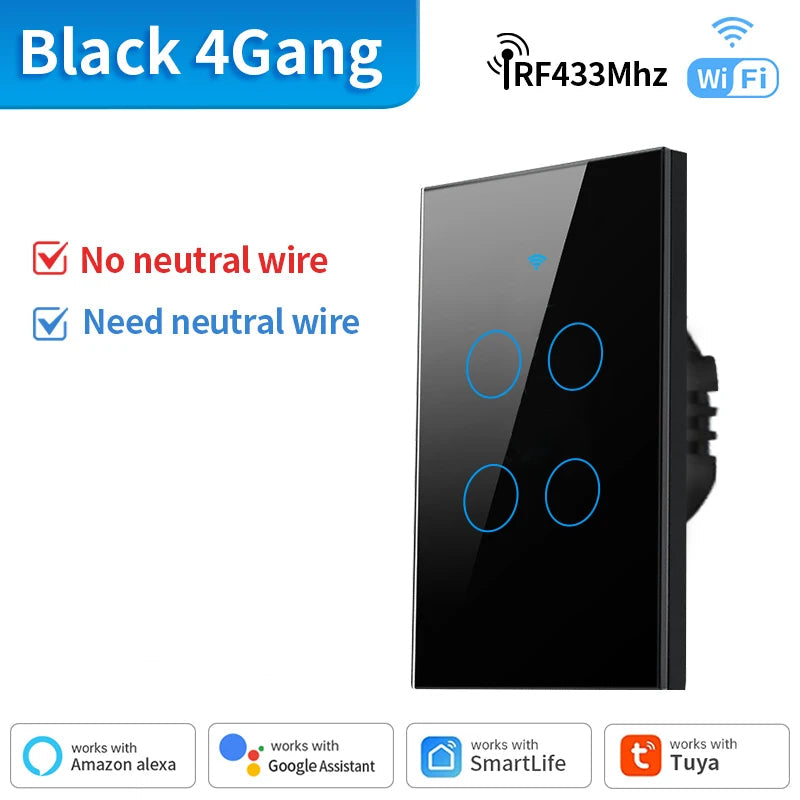 Tuya WiFi/Zigbee Smart Touch Sensor Light Switch Smart Wall Touch Switch Smart Life Work with AlexaGoogle Home 1/2/3/4 Gang
