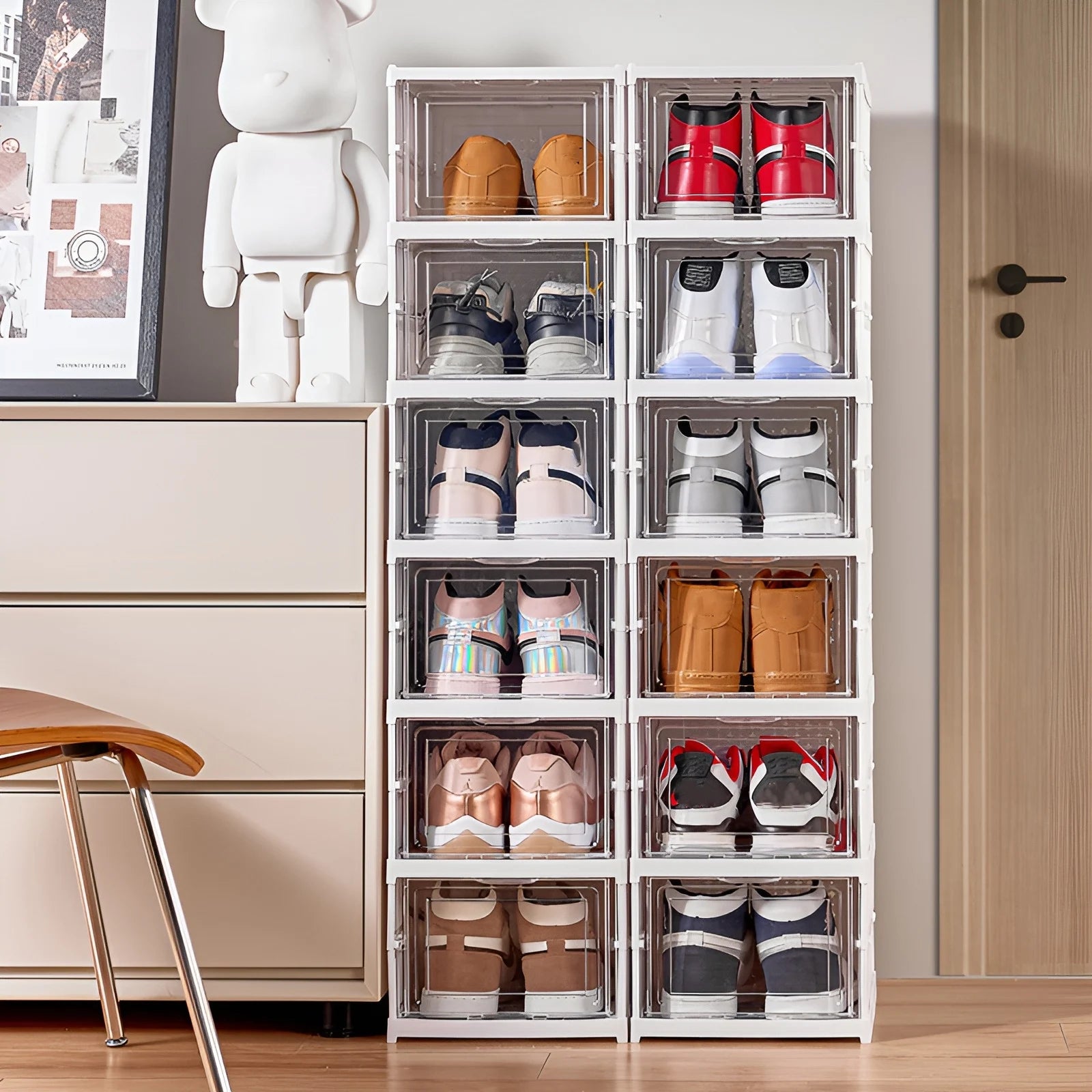 6 Layers Shoes Box Foldable Transparent Sneaker Shoe Storage Organizers Box Stackable Dustproof High-top Cabinet Shoe Rack Shelf