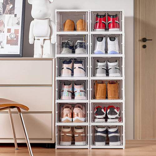 6 Layers Shoes Box Foldable Transparent Sneaker Shoe Storage Organizers Box Stackable Dustproof High-top Cabinet Shoe Rack Shelf