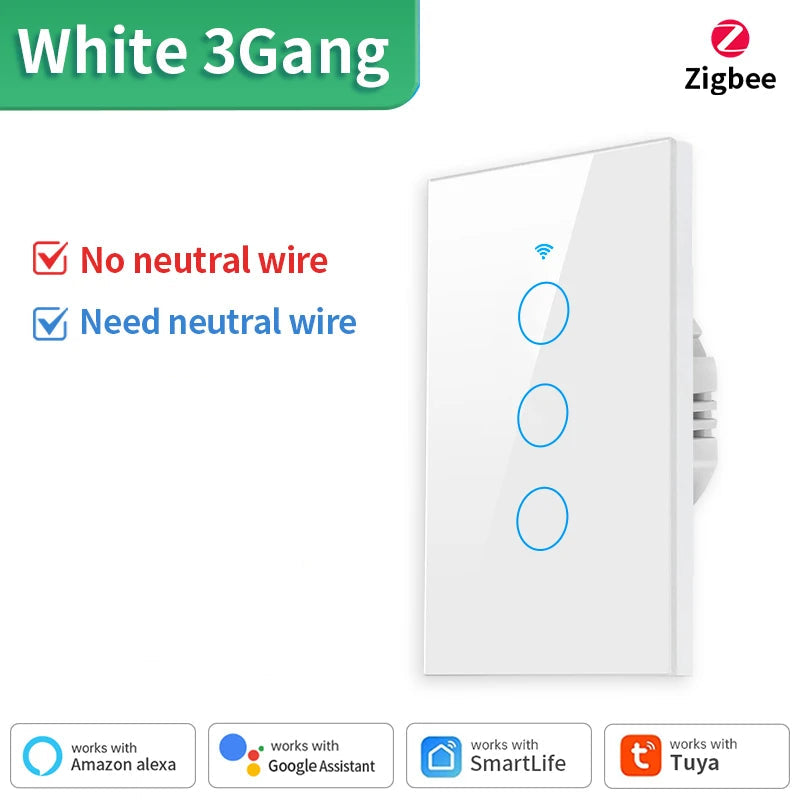 Tuya WiFi/Zigbee Smart Touch Sensor Light Switch Smart Wall Touch Switch Smart Life Work with AlexaGoogle Home 1/2/3/4 Gang