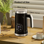 BioloMix 5-in-1 Milk Frother with Upgraded LED Display Touch Screen - Hot And Cold Foam Maker Milk Warmer for Coffee Latte