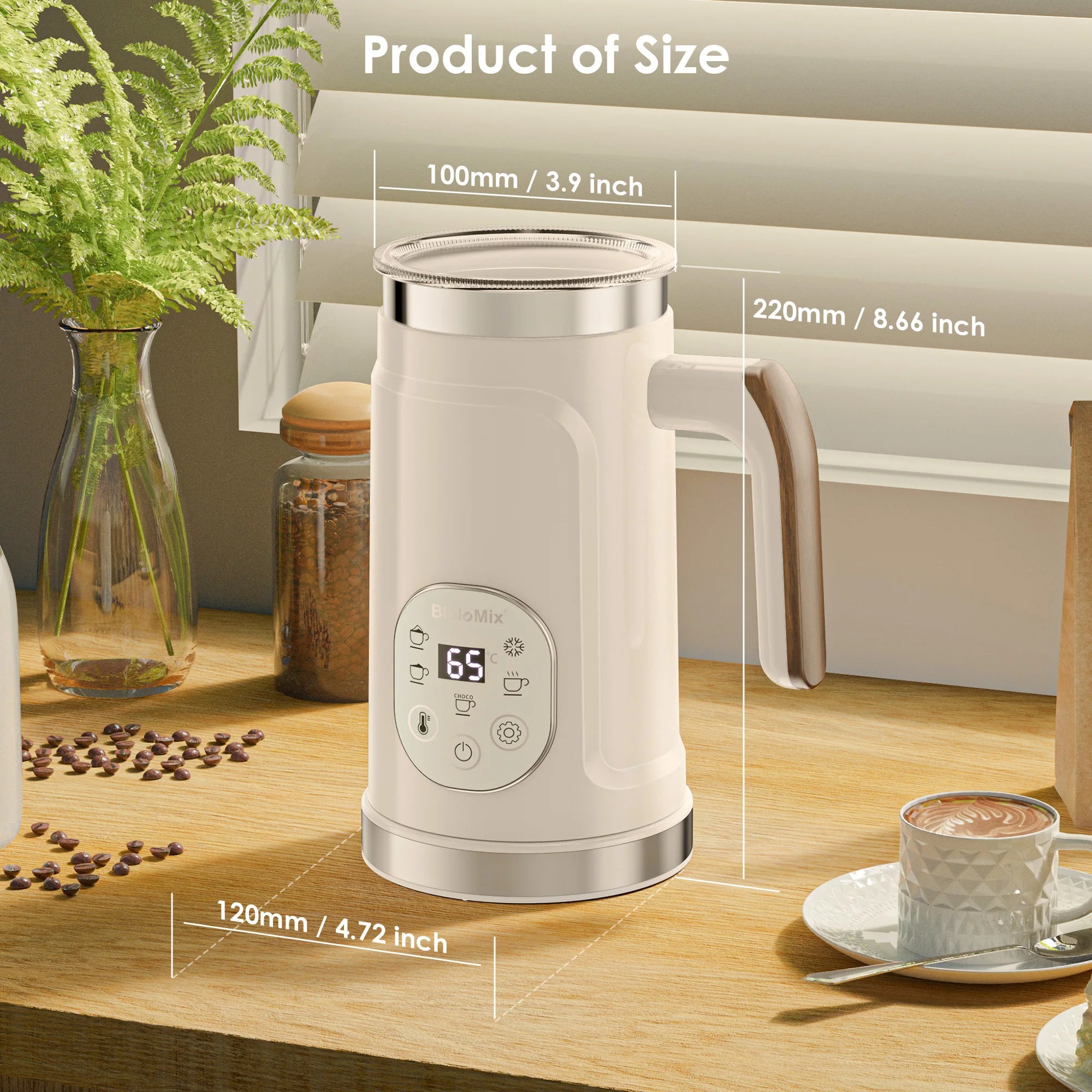 BioloMix 5-in-1 Milk Frother with Upgraded LED Display Touch Screen - Hot And Cold Foam Maker Milk Warmer for Coffee Latte