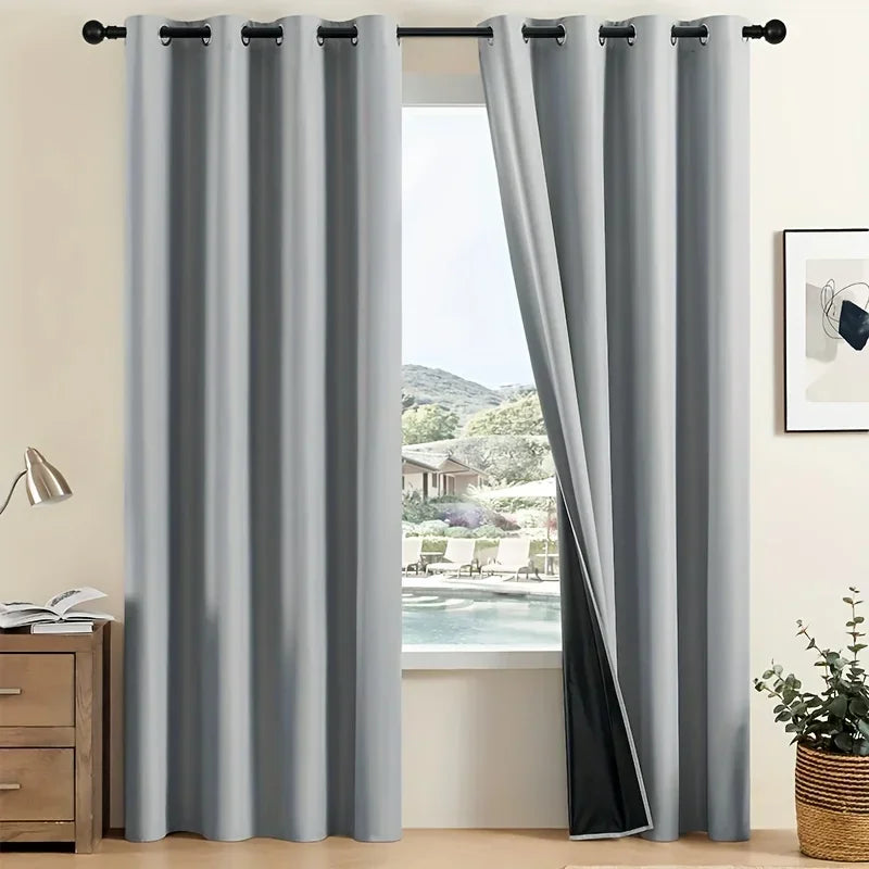 2pcs Modern 100% Blackout Curtain with Coated Lining, Curains for Bedroom, Living Room, Dining Room, Bathroom, Home Decor