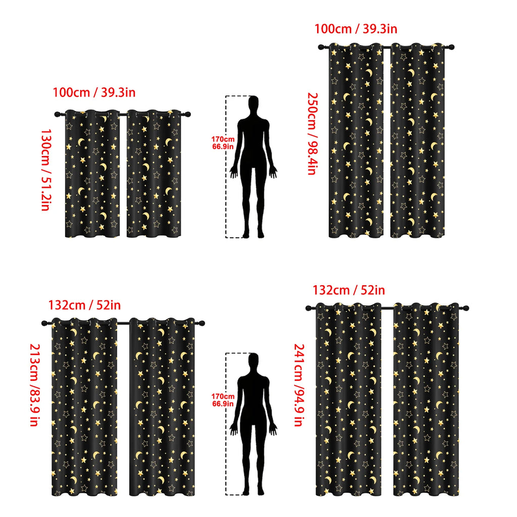 1pc Modern 100% Blackout Curtain Grommet Top, Big Star and Moon Pattern Window Curtains for Living Room Bedroom, Home Decor