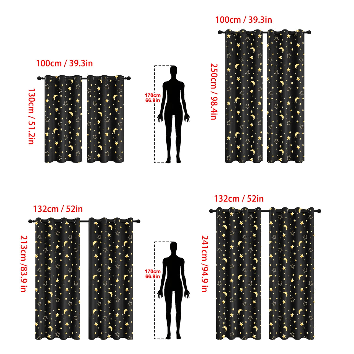 1pc Modern 100% Blackout Curtain Grommet Top, Big Star and Moon Pattern Window Curtains for Living Room Bedroom, Home Decor