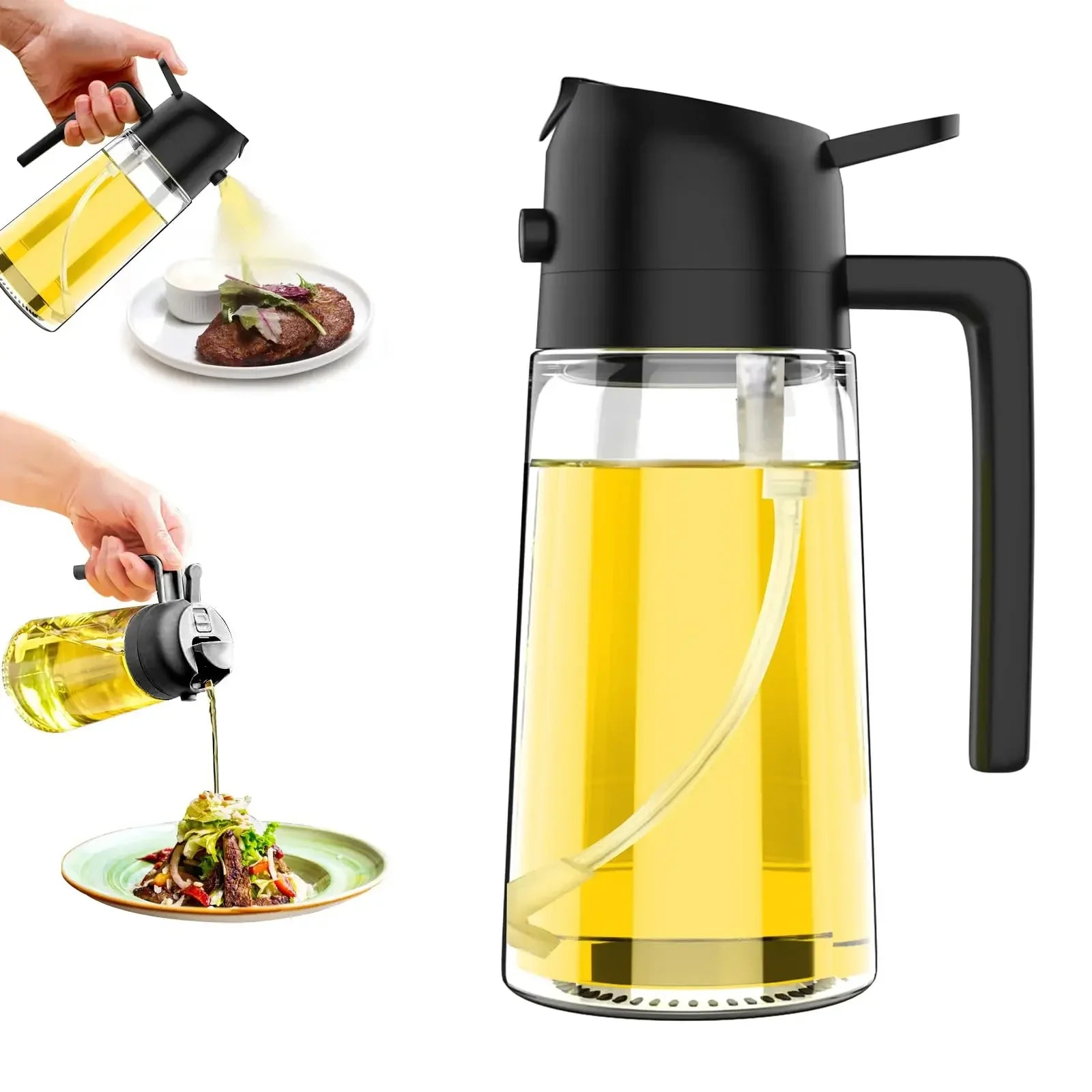 2in1 Olive Oil Dispenser Bottle 500ml Plastic Oil Sprayer for Cooking Oil Spray Tank BBQ Baking Picnic Kitchen Tools for Home