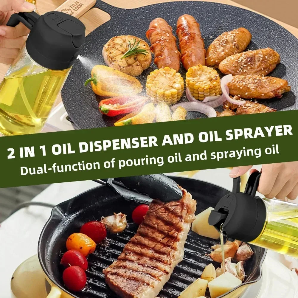 2in1 Olive Oil Dispenser Bottle 500ml Plastic Oil Sprayer for Cooking Oil Spray Tank BBQ Baking Picnic Kitchen Tools for Home