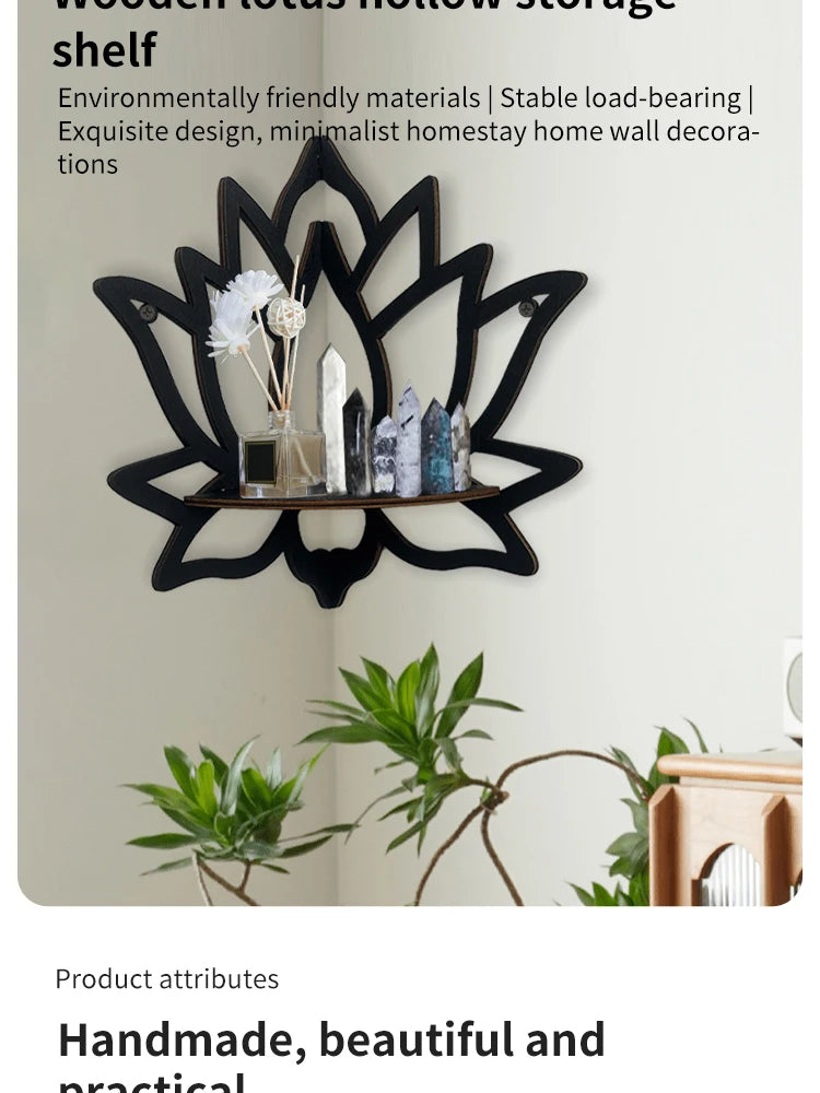 Wooden Lotus Hollow Decorative Rack Aromatherapy Organiser Essential Oil Candle Holder Wall Mounted Shelf Corner Shelf