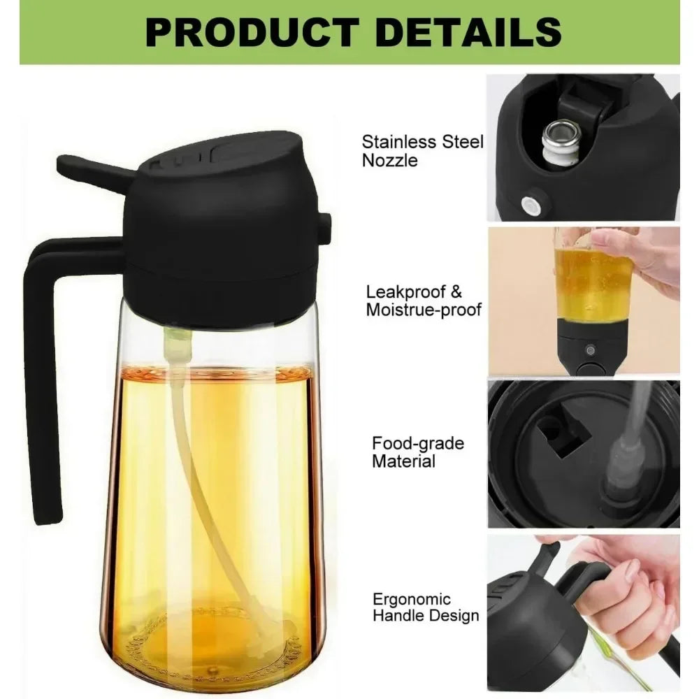 2in1 Olive Oil Dispenser Bottle 500ml Plastic Oil Sprayer for Cooking Oil Spray Tank BBQ Baking Picnic Kitchen Tools for Home