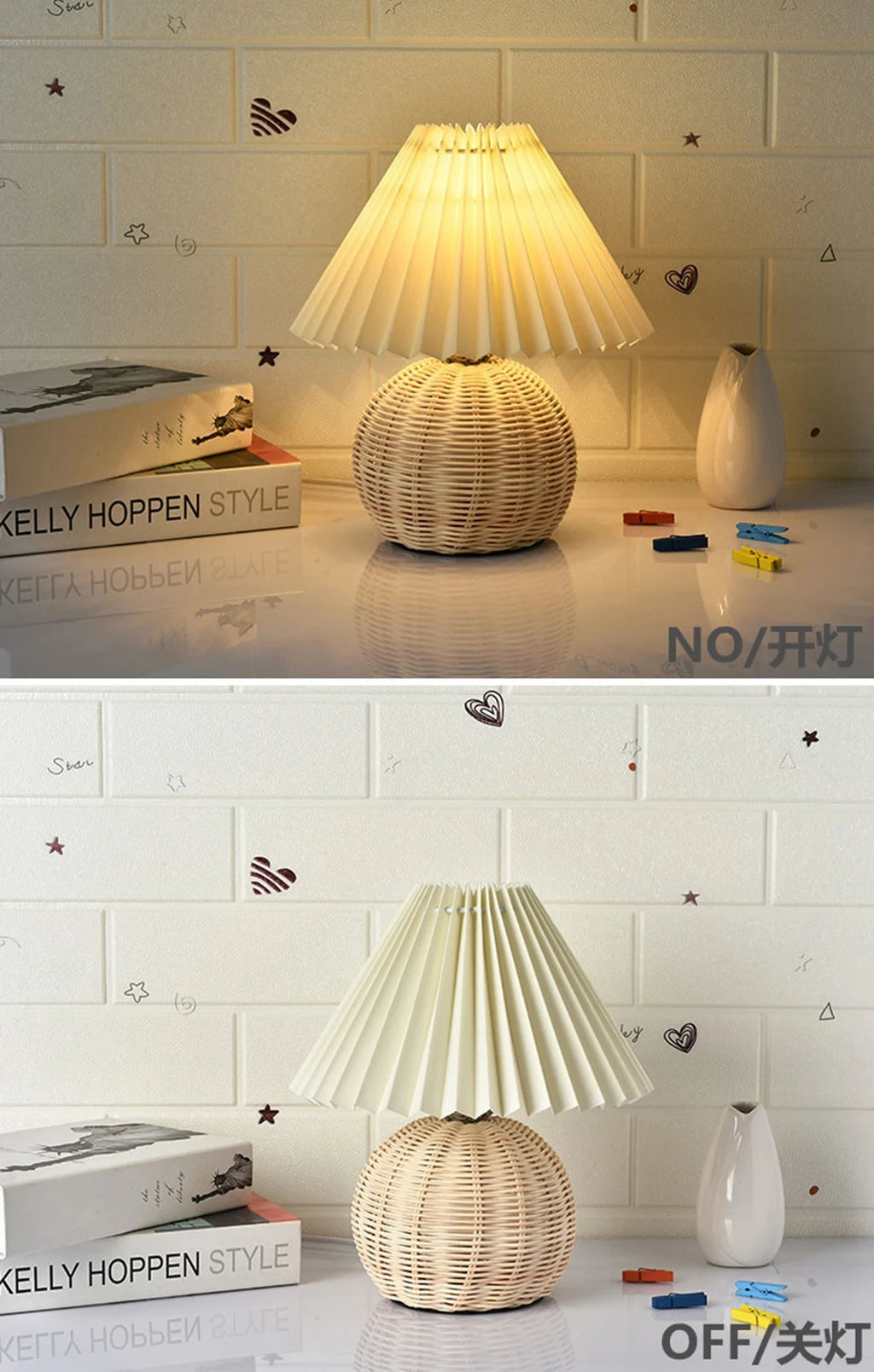 LED Fabric Pleated Lampshade Light Retro Rattan Strip USB PLUG Bedroom Bedside Lamp Desk Lamp Indoor Home Decoration Lighting