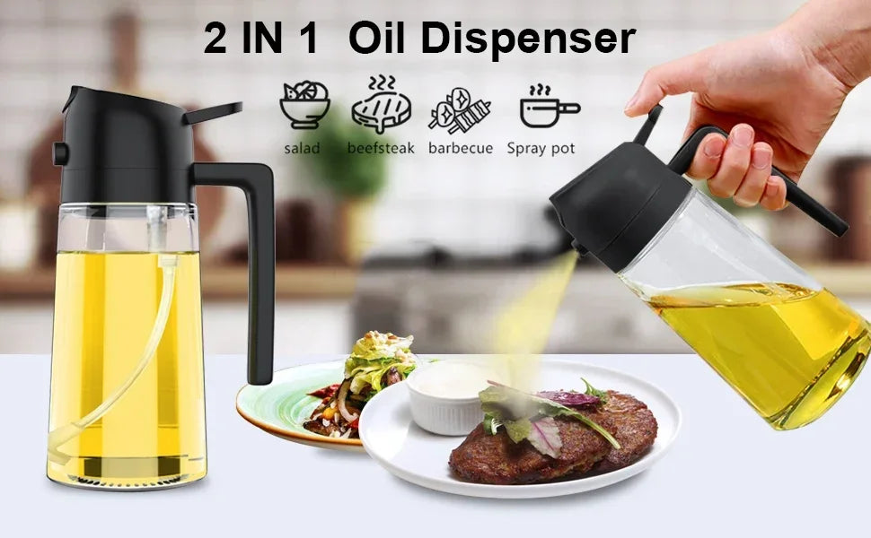2in1 Olive Oil Dispenser Bottle 500ml Plastic Oil Sprayer for Cooking Oil Spray Tank BBQ Baking Picnic Kitchen Tools for Home