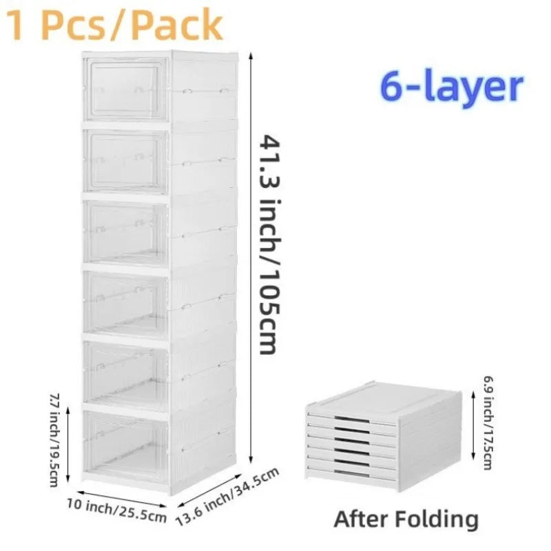 6 Layers Shoes Box Foldable Transparent Sneaker Shoe Storage Organizers Box Stackable Dustproof High-top Cabinet Shoe Rack Shelf
