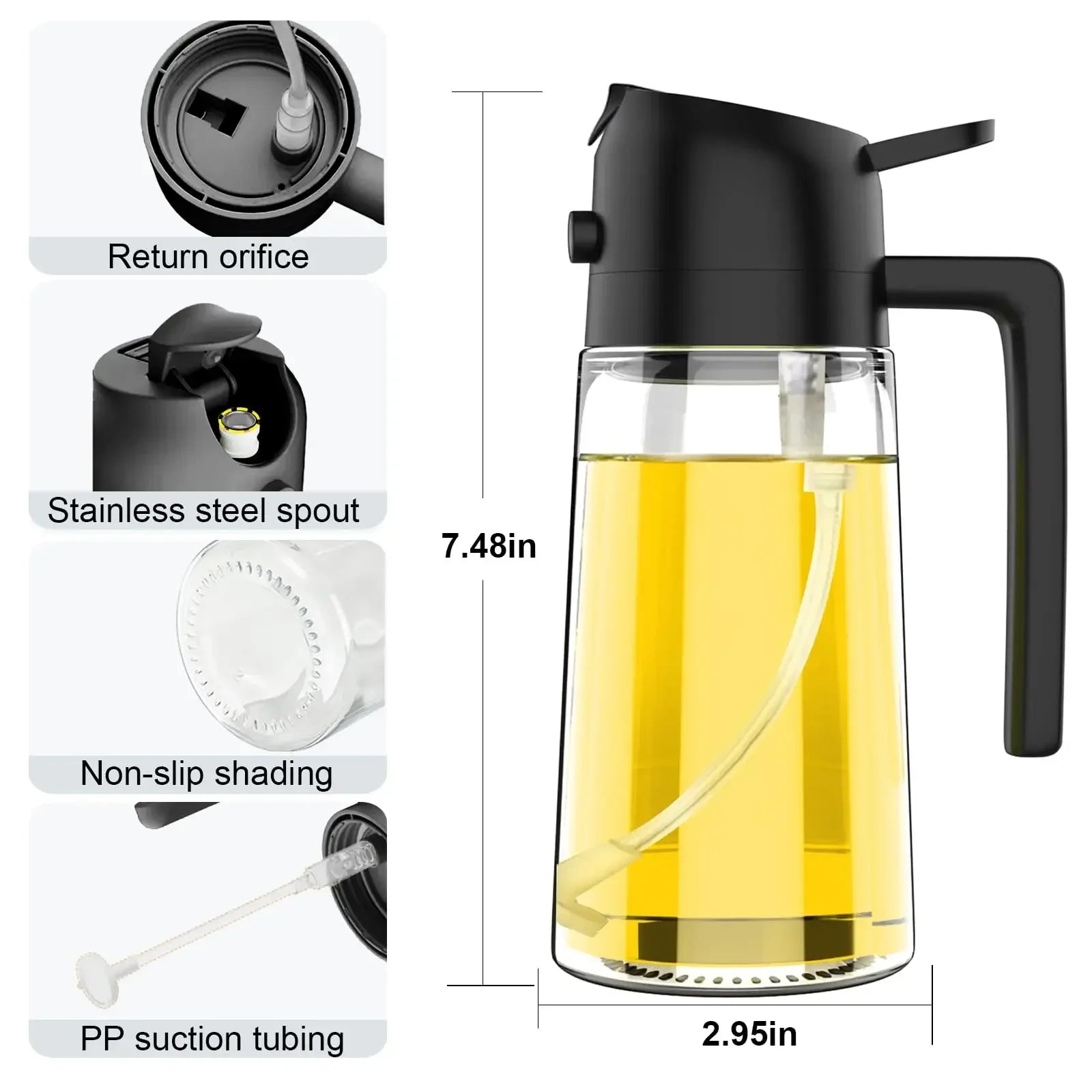 2in1 Olive Oil Dispenser Bottle 500ml Plastic Oil Sprayer for Cooking Oil Spray Tank BBQ Baking Picnic Kitchen Tools for Home