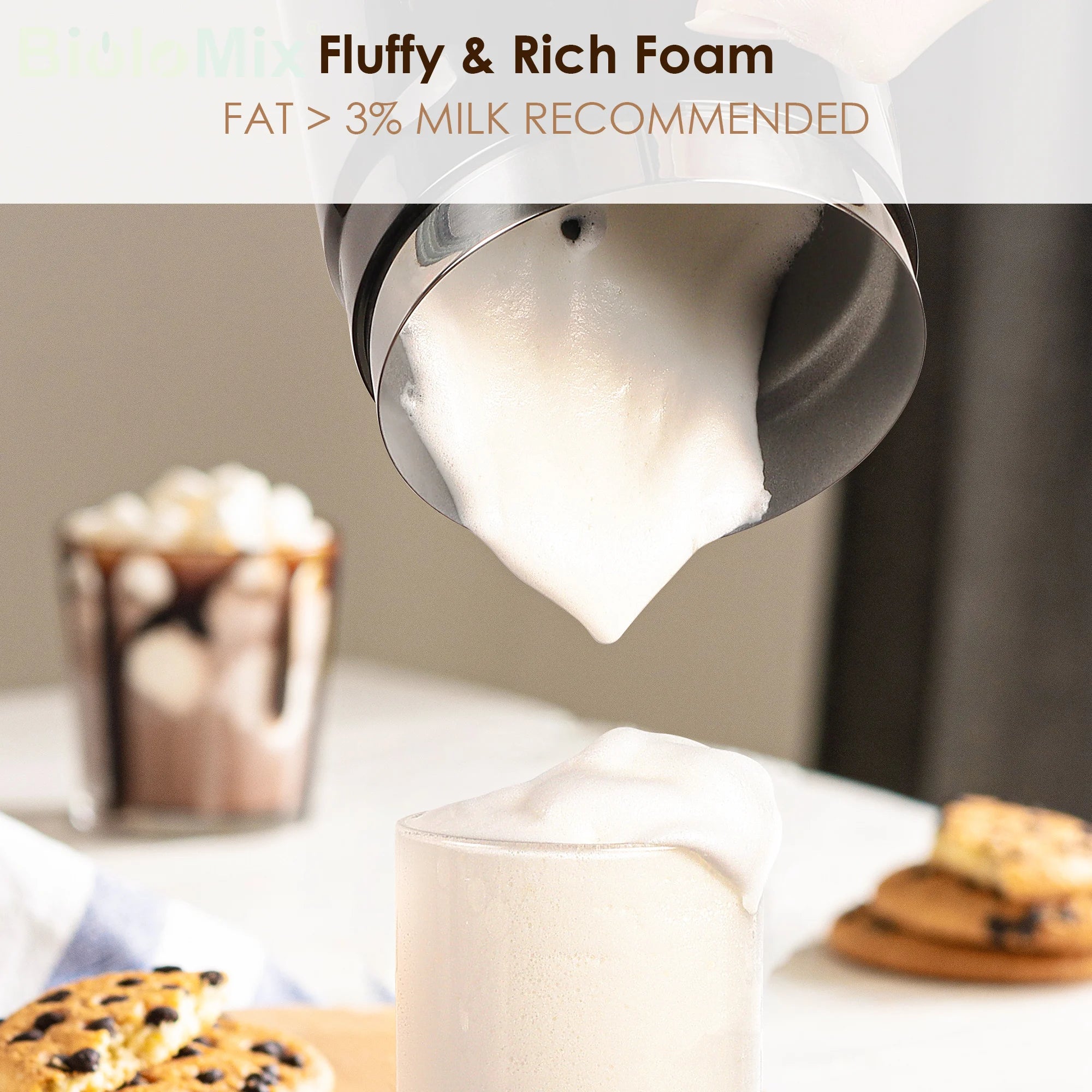 BioloMix 5-in-1 Milk Frother with Upgraded LED Display Touch Screen - Hot And Cold Foam Maker Milk Warmer for Coffee Latte