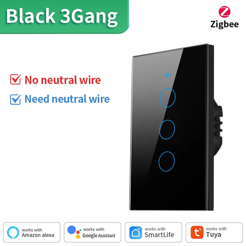 Tuya WiFi/Zigbee Smart Touch Sensor Light Switch Smart Wall Touch Switch Smart Life Work with AlexaGoogle Home 1/2/3/4 Gang
