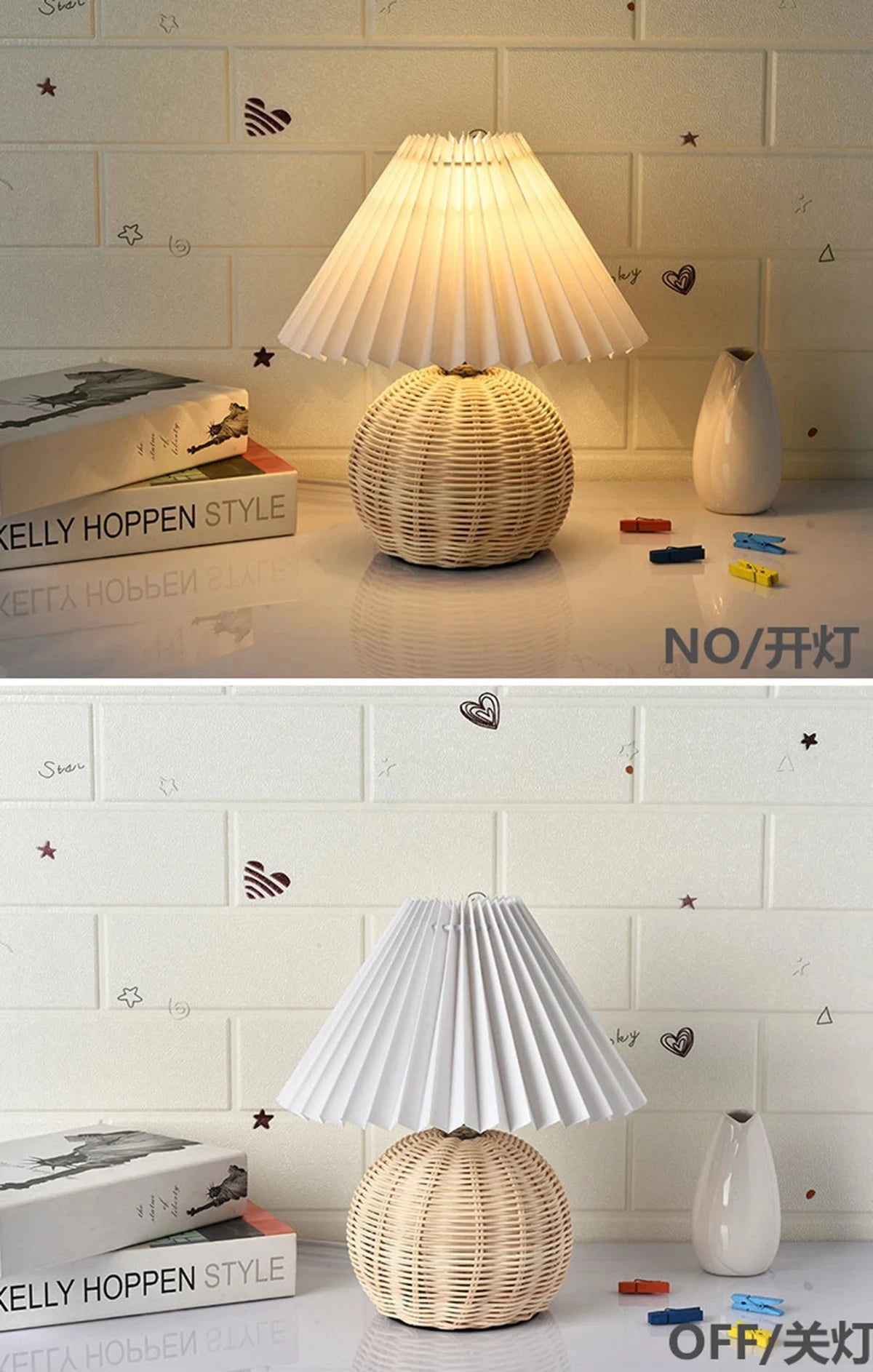 LED Fabric Pleated Lampshade Light Retro Rattan Strip USB PLUG Bedroom Bedside Lamp Desk Lamp Indoor Home Decoration Lighting