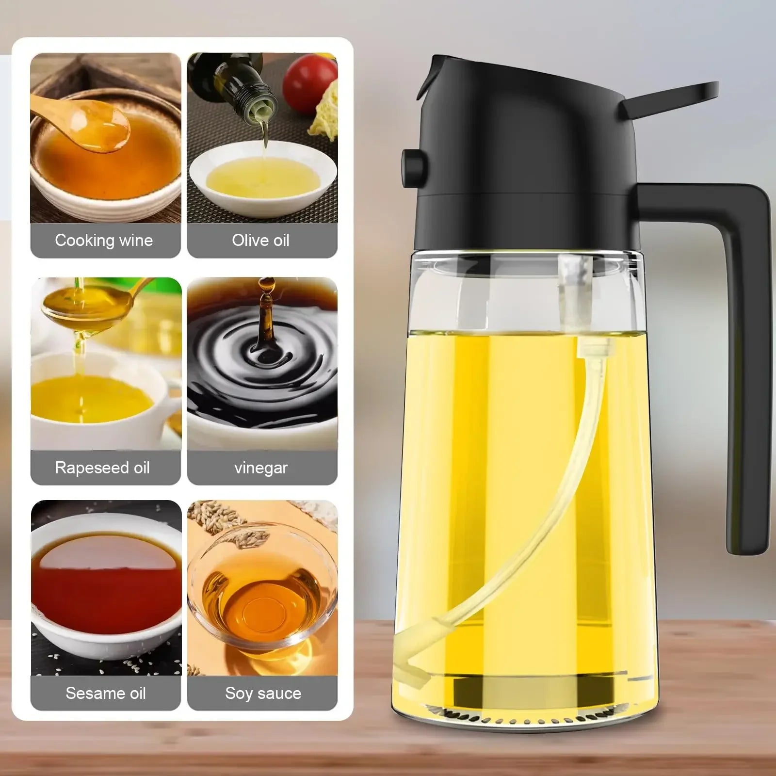 2in1 Olive Oil Dispenser Bottle 500ml Plastic Oil Sprayer for Cooking Oil Spray Tank BBQ Baking Picnic Kitchen Tools for Home