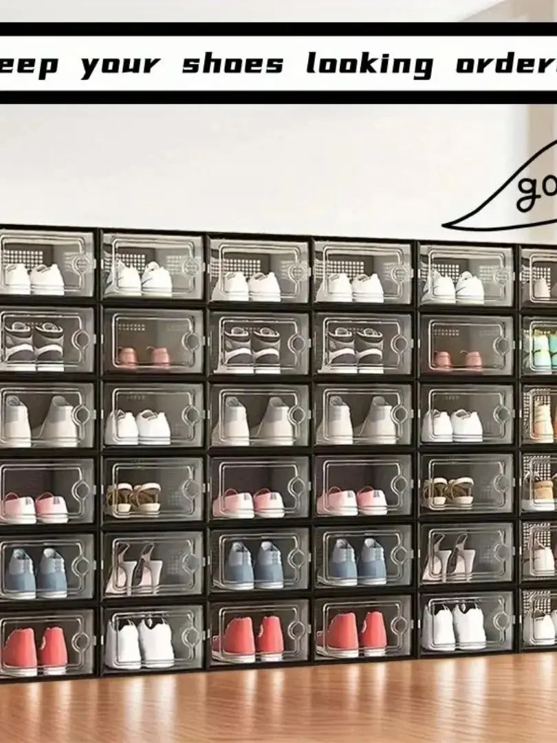 6/12 thick transparent shoe boxes with lids, shoe storage and organizing boxes, foldable and stackable shoe racks, space saving