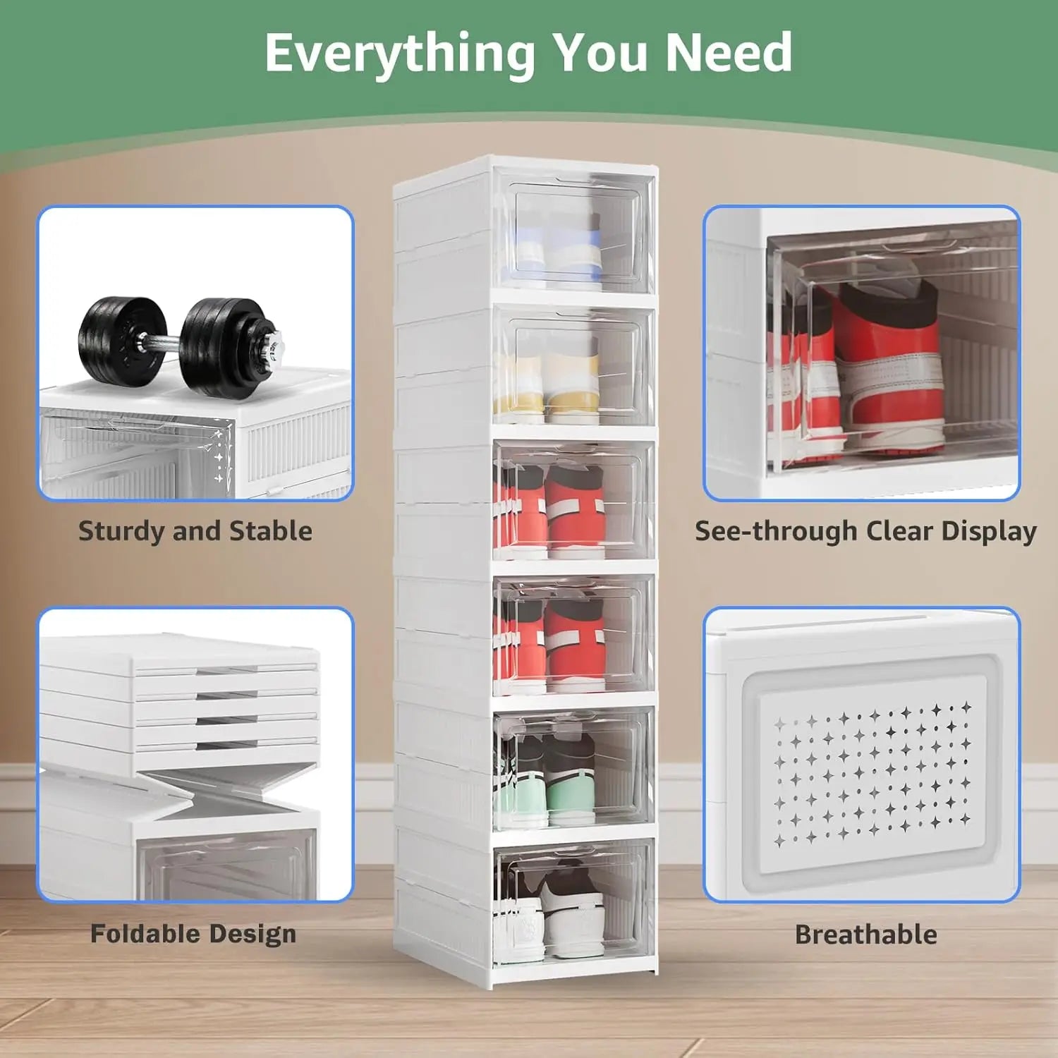 6 Layers Shoes Box Foldable Transparent Sneaker Shoe Storage Organizers Box Stackable Dustproof High-top Cabinet Shoe Rack Shelf
