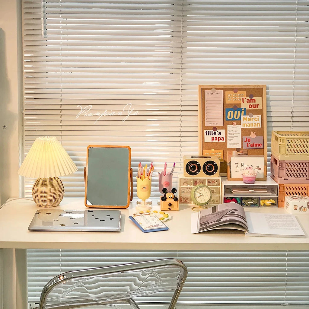 LED Fabric Pleated Lampshade Light Retro Rattan Strip USB PLUG Bedroom Bedside Lamp Desk Lamp Indoor Home Decoration Lighting