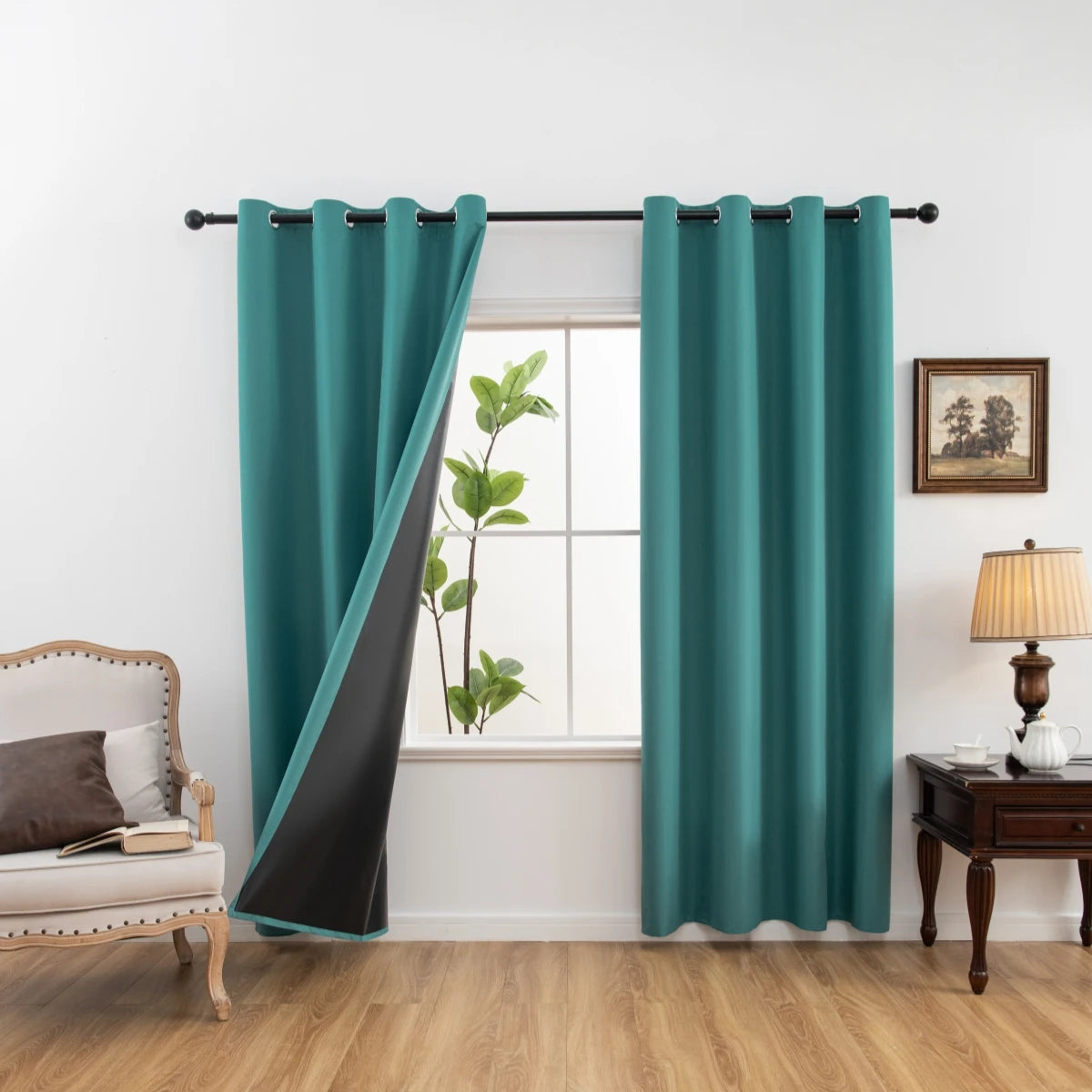 2pcs Modern 100% Blackout Curtain with Coated Lining, Curains for Bedroom, Living Room, Dining Room, Bathroom, Home Decor