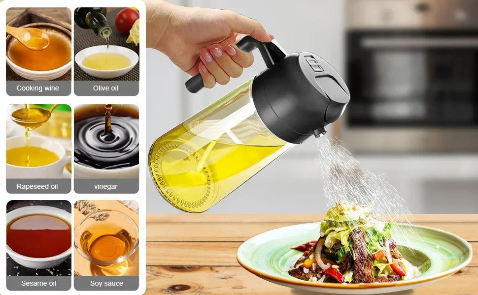 2in1 Olive Oil Dispenser Bottle 500ml Plastic Oil Sprayer for Cooking Oil Spray Tank BBQ Baking Picnic Kitchen Tools for Home