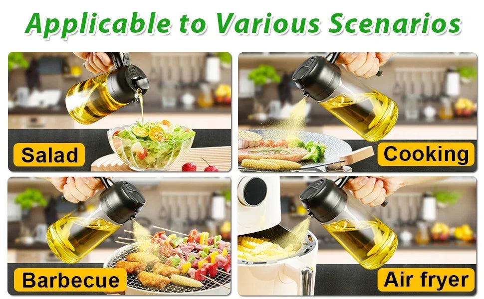 2in1 Olive Oil Dispenser Bottle 500ml Plastic Oil Sprayer for Cooking Oil Spray Tank BBQ Baking Picnic Kitchen Tools for Home