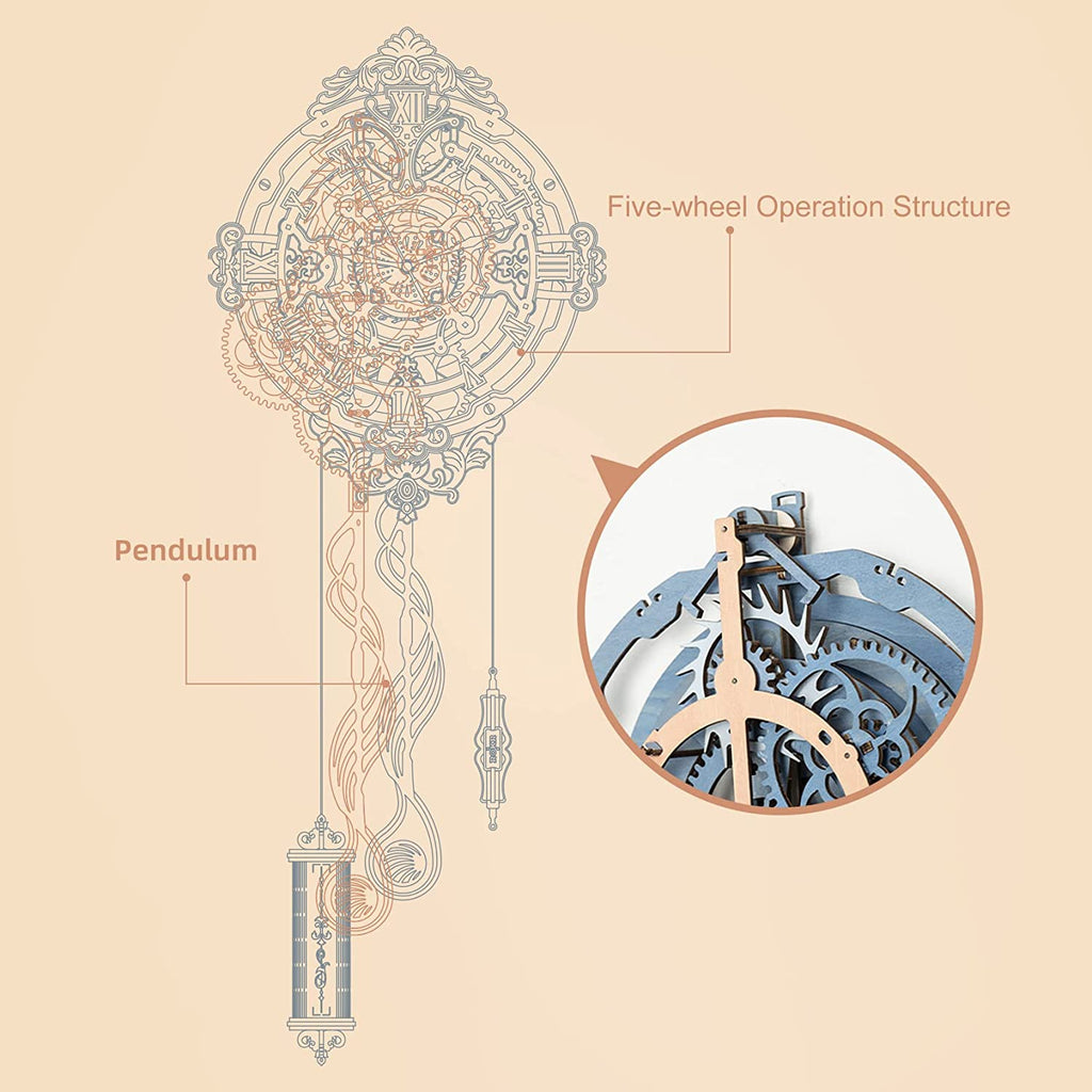 Robotime ROKR 3D Wooden Puzzle Time Art Romantic Notes Wall Clock Model Toys For Children Kids