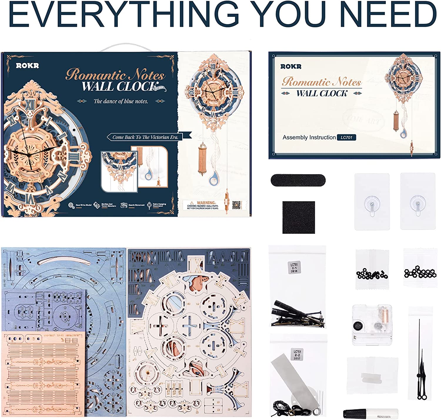 Robotime ROKR 3D Wooden Puzzle Time Art Romantic Notes Wall Clock Model Toys For Children Kids