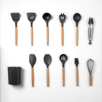 12-piece Non-stick Cooking Wooden Handle Silicone Kitchenware Set