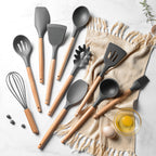 12-piece Non-stick Cooking Wooden Handle Silicone Kitchenware Set